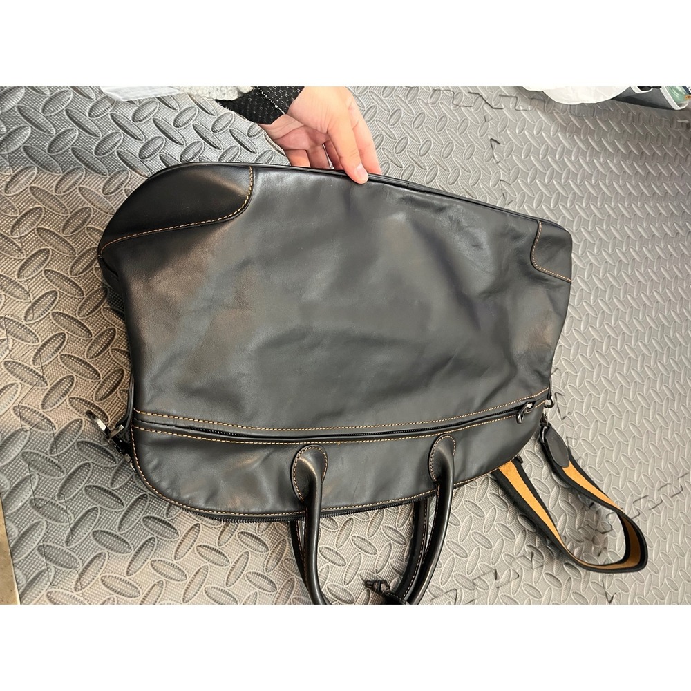 Longchamp Duffel Bag Black Leather Travel Weekender Carry On Purse Tote - Picture 6 of 11